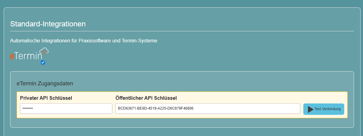 eTermin Integration - Konfigurationsoberfläche